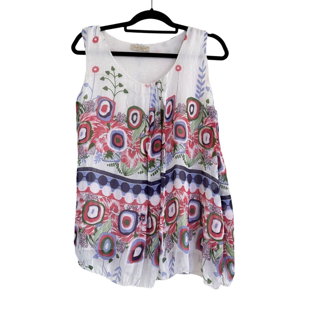 Alice Rinaldi Women's White Floral Silk Blend Sleeveless Multicolor Size M